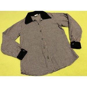 Black And White Check Flannel Shirt With Velvet Collar Button Up Size Range 7-16